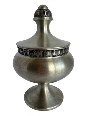 Small Norwegian Pewter Urn Haugrud Norway Scandinavian MCM Decor Lidded Dish